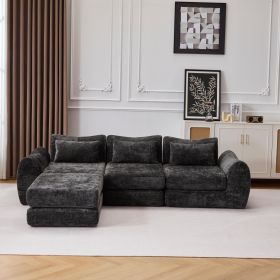 Foldable Wave Star Modular Sofa, Chenille Fabric for Living Room & Bedroom, Instant Expansion Comfortable Creative Furniture with 1 Middle Seat (Main Material: Fabric, Main Color: Black)