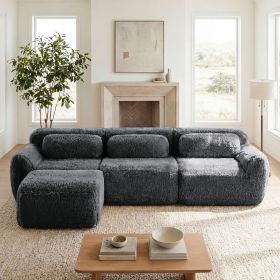 L-shaped Soft And Fluffy Plush Fabric,Boneless Sofa,With Throw Pillows 32D High Density Sponge,No Assembly Required Bottom (Color: as Pic)