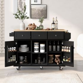 Kitchen Cart with Rubber wood Drop-Leaf Countertop ,Cabinet door internal storage racks (Color: as Pic)