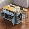 53 inch Large Kitchen Island with Drop Leaf,Power Outlet,Door Internal Storage Rack
