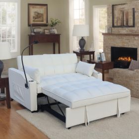Modern Velvet Loveseat Futon Sofa Couch w/Pullout Bed,Small Love Seat Lounge Sofa with adjustable Reclining Backrest,Toss Pillows, Pockets (Color: BEIGE)