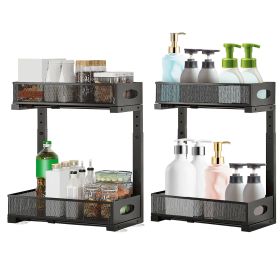 2Pcs Under Sink Organizer 2 Tier Pull Out Cabinet Baskets Storage Shelf Sliding Storage Drawers Rack with 5 Adjustable Height Mesh Baskets for Home Ki (Type: Organizer)
