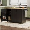 51" Fluted Kitchen Island with Drop Leaf, Farmhouse Accent Kitchen Island on Wheels with Internal Storage Rack