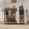 51" Fluted Kitchen Island with Drop Leaf, Farmhouse Accent Kitchen Island on Wheels with Internal Storage Rack