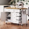 52" Kitchen Island with Drop Leaf, Embossed Texture Kitchen Island on Wheels with Spice Rack, Towel Rack, 2 Doors and 5 Drawers