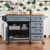 52" Kitchen Island with Drop Leaf, Embossed Texture Kitchen Island on Wheels with Spice Rack, Towel Rack, 2 Doors and 5 Drawers