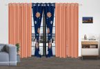 9-Piece Navy & Coral Floral Bedding & Curtain Set (Queen/King/Cal King) - Quilted Microfiber Bedspread + Sheer Curtains