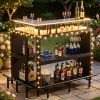 L-Shaped Home Bar Unit Liquor Bar Table with Glasses Holders And Shelves for Kitchen Dining Room Bar Counter Storage