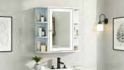 Bathroom Wall Storage Cabinet with Mirror, Medicine Cabinet with Adjustable Wood Shelf & Doors, Mounted Storage Cabinets with 6 Open Shelves