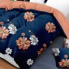 9-Piece Navy & Coral Floral Bedding & Curtain Set (Queen/King/Cal King) - Quilted Microfiber Bedspread + Sheer Curtains