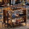 L-Shaped Home Bar Unit Liquor Bar Table with Glasses Holders And Shelves for Kitchen Dining Room Bar Counter Storage