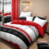 9-Piece Red & Geometric Zigzag Bedding & Curtain Set (Queen/King/Cal King) - Quilted Microfiber Bedspread + Sheer Curtains
