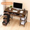 47-55 Inch Computer Desk with 6 Drawers Storage Shelves Home Office Gaming Desk for Bedroom Study Corner Living Room Work